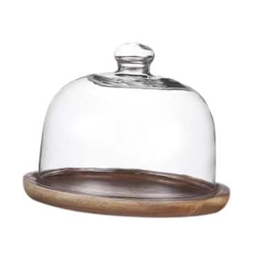 Imagem de WeiLaiKeQi Suporte de bolo de madeira com tampa de vidro, bandeja de exibição de bolo, prato redondo para bolo e queijo, Tampa de 13cm