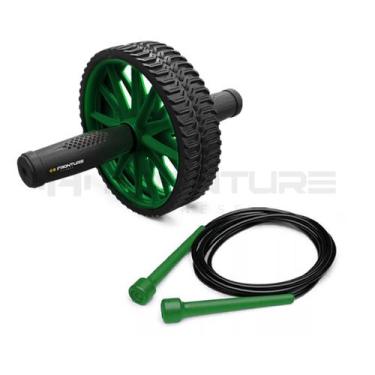 Imagem de Kit Rodinha Abdominal Dupla Verde + Corda de Pular Verde Profissional 