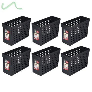 Imagem de Kit 6 Caixa Arquivo Móvel Estreito Preto Para Pastas Suspensas Ordene