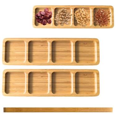 Imagem de Kit 2 Petisqueira Bandeja Bambu Retangular 4 Divisórias 33cm - Worldcl