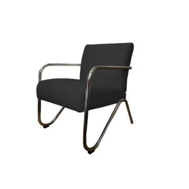 Imagem de Poltrona Decorativa Bela Couro Preto Braço Cromado Ms Decor - Mansão D