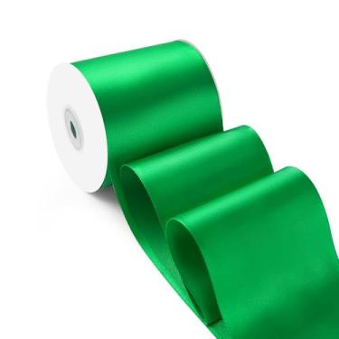 Imagem de HimBen Fita de cetim verde de 7,6 cm de largura e 25 metros de largura, rolo de fita grande de tecido sólido para cortar cerimônias de casamento, decoração de festa de abertura, cadeiras, costura,