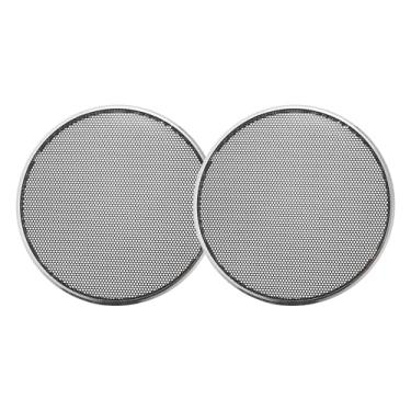 Imagem de ACROPIX Capa universal de grade de alto-falante de carro de 10 cm redonda de malha para alto-falante de áudio de 10 cm capa protetora de subwoofer chapeamento de ferro prateado preto - Pacote com 2
