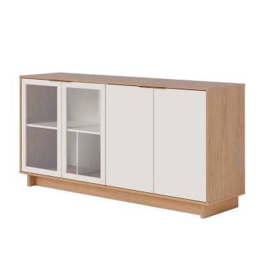 Imagem de Buffet Aparador Gunga Decorativo 160cm Mdf Portas De Vidro Offwhite-freijó G73