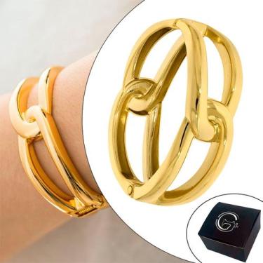 Imagem de Pulseira Bracelete Forma Elos Grandes Entrelaçados 75mm Semijoia Banha