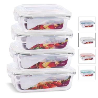 Imagem de Kit Jogo 4 Potes Vidro Hermético Marmita Mantimentos Tampa Plástico - 