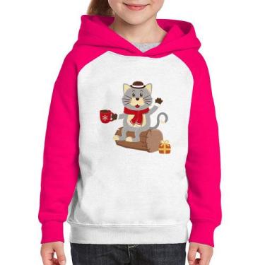 Imagem de Moletom Infantil Gatinho Simpático - Foca na Moda, Branco, Rosa, 10