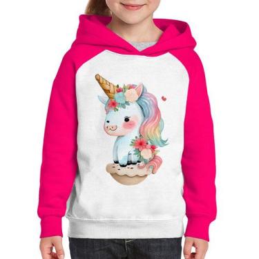 Imagem de Moletom Infantil Unicórnio Bebê - Foca na Moda, Branco, Rosa, 10