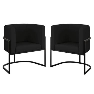 Imagem de Kit 02 Poltronas Lua Sala Decorativa Base Ferro Gold Corino Preto
