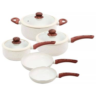 Imagem de Conjunto de Panelas Yafo Revestimento Cerâmico 5 pçs Granito Creme A1005-C06 - Lehaví