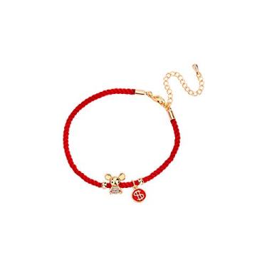 Imagem de Vanski 2020 signo do zodíaco mouse pulseira pingente de ano novo para mulheres corda vermelha trançada chinesa símbolo de boa sorte joia, Metal, Zircônia cúbica