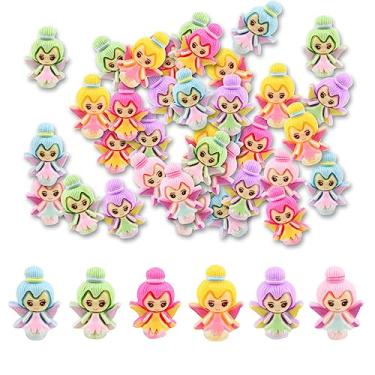 Imagem de GUZUHUKU 60 peças de pingentes de anjo, pingentes de geleca de fada de flores, desenhos animados, pingentes de cores para fazer artesanato, decorações, álbuns, enfeites, acessório para fazer joias com