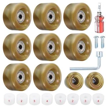 Imagem de PATIKIL Pacote com 8 rodas de patins, rodas de skate quádruplo de 58 mm x 32 mm com rolamento ABEC-9, rodas de skate de poliuretano 82A e 2 tampas de dedo para skate de fileira dupla, ao ar livre, interior, ouro rosa