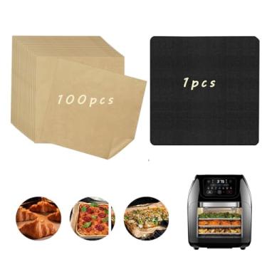 Imagem de Forros de fritadeira a ar para fritadeira a ar CHEFMAN 10 QT, 100 peças, papel pergaminho não branqueado, descartável com 4 peças de forros de forno airfryer, acessórios para fritadeira digital