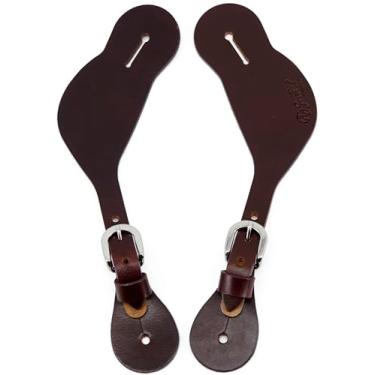 Imagem de Jeereal Tiras de couro Western Spur para Cowboy | Equipamento de botas masculinas e femininas | Correias de esporão de camada única ajustáveis (ferrugem de cera oleosa)