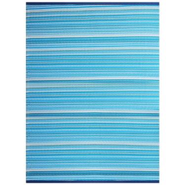 Imagem de Wefavor Tapete externo/interno tapete de palha de plástico impermeável portátil, fácil de limpar e dobrar, perfeito para jardim, pátio, piquenique, deck - Azul, 1,5 x 2,3 m