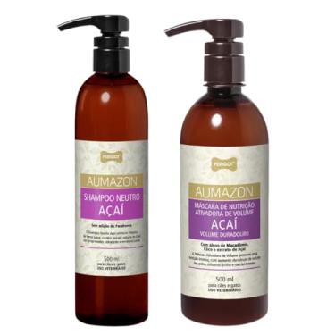 Imagem de Kit Shampoo Neutro E Máscara Nutrição Ativadora de Volume Aumazon Açaí 500ml Perigot Cães e Gatos