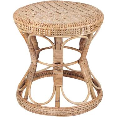 Imagem de Mesa de centro de vime natural, banquinho de madeira de fazenda, suportes de plantas para decoração interna e externa, banco de vime tecido à mão, banco de jardim ao ar livre, A, 36 x 36 x 34 cm (14 x
