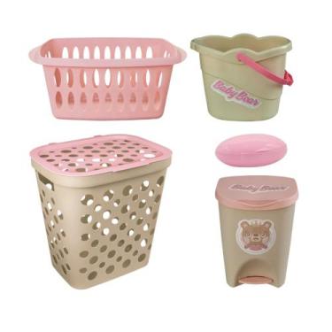 Imagem de Kit Cesto Roupa Bebê Balde Infanti Lixeira Saboneteira Cesto Multiuso 