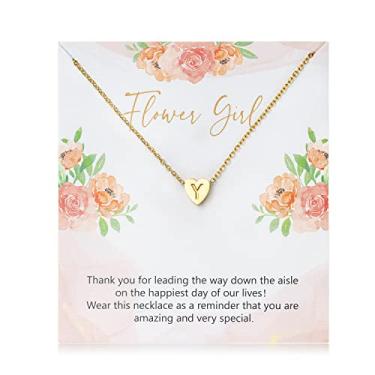 Imagem de OSNIE Colar com pingente de alfabeto de menina flor folheada a ouro 14 k minúscula letra maiúscula inicial coração pingente colar dia de casamento obrigado por ser minha flor meninas joias presentes proposta da noiva, Aço inoxidável, Sem pedras preciosas