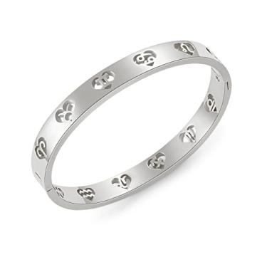 Imagem de Pulseira feminina com 12 constelações, joia delicada de prata para ela, pulseira de signo do zodíaco de aço inoxidável 16,5 cm (prata), Large, Aço inoxidável