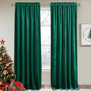 Imagem de Cortinas de Veludo Verde Esmeralda RYB HOME - 2 Painéis (213x213cm)