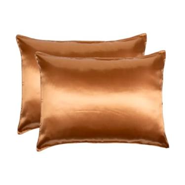 Imagem de Fronhas De Cetim Anti Frizz (02 Pares) 70cm X 50cm(dourado,02 fronhas (01 par))