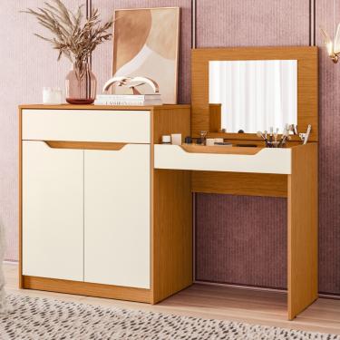 Imagem de Penteadeira Escrivaninha com Espelho 2 Portas 1 Gaveta Trend Albatroz - Cinamomo/Off White