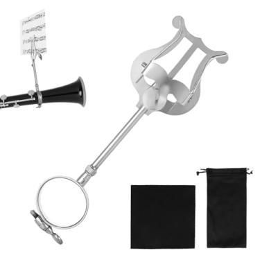 Imagem de Lira de clarinete prata com bolsa de armazenamento e lenços, suporte de partitura para banda marcial, acessório de instrumento musical de 16 cm para pasta flip, faixa marcial, lira de trompete