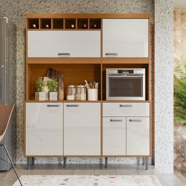 Imagem de Armário de Cozinha Dakota 6 Portas 1 Gaveta e Adega para 6 Garrafas Jequitibá/Areia - Lukaliam