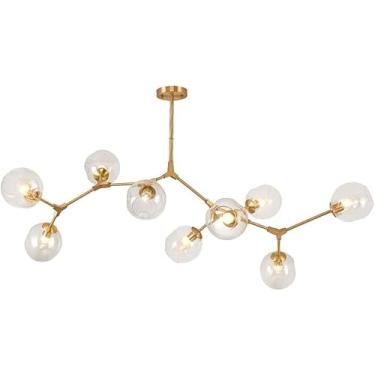 Imagem de Lustre moderno de vidro com bolhas, pingente de galho Sputnik de 9 luzes, globo ajustável, giratório, abajur de vidro soprado à mão antigo E27-dourado, 9 luzes, lâmpadas de lustre