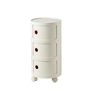 Imagem de Mesa de cabeceira redonda com armazenamento, mesa lateral de estilo moderno, armário pequeno com 3 gavetas para sala de estar, quarto, banheiro (bege)