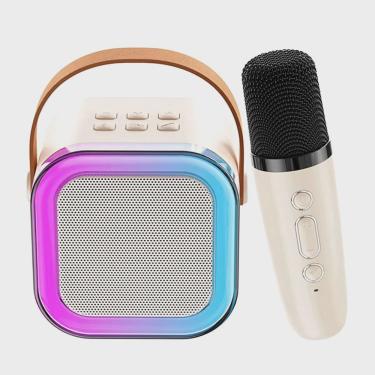 Imagem de Caixa de Som Bluetooth Karaoke Microfone rgb LED Iluminaçao Altera Voz Caixinha Alto Falante Musica Som Sem Fio Aniversario Comemoraçao Festa