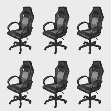 Imagem de Kit 6 Cadeiras Gamer com Relax e Braço Estofado Raptor 3316