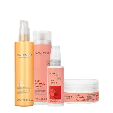 Imagem de Kit Cadiveu Essentials Hair Remedy Shampoo Máscara Leave-in e Nutri Glow Booster (4 produtos)