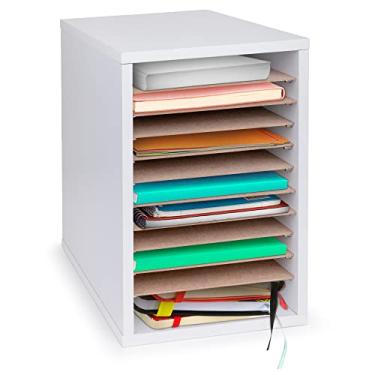 Imagem de AdirOffice 11 compartimentos de madeira para separador de papel vertical – Organizador de arquivos de literatura, Branco