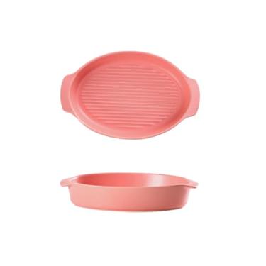 Imagem de Prato de cozimento de cerâmica binaural, prato de lanche criativo - rosa semi claro