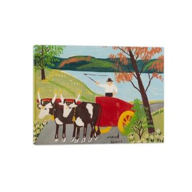 Imagem de Maud Lewis Poster-Famous Canvas Prints Reprodution-Artwork Picture Wall Art para decoração moderna de sala de estar (bois e carrinho vermelho) Tela embrulhada 70x90cm-27x35in