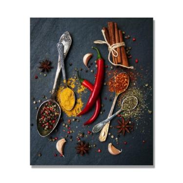 Imagem de Arte de parede colorida em tela para especiarias e colher de tempero | Decoração de cozinha vintage | Arte moderna para casa e sala de jantar (especiarias mistas 04). 70 x 84 cm - 27,5 x 33,1 pol sem