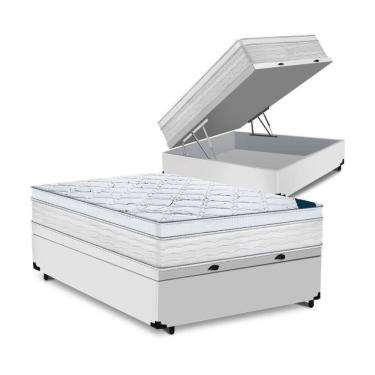 Imagem de Cama Box Baú Casal Tecido Sintético Branco Com Colchão Toronto Molas Ensacadas Branco D33