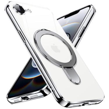 Imagem de YSLBWLE Capa ultrafina de TPU para iPhone 16e com suporte magnético [à prova de choque de grau militar] Capa macia flexível antiamarelamento fina e suporte de 360° (prata) 28-ip16e-03