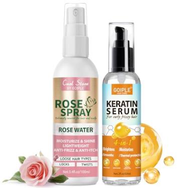Imagem de Sérum para cabelo com proteína de queratina, antifrizz, controle de frizz, reparo de cabelo - spray de água de rosas para hidratar o cabelo, produtos suaves, escova de cabelo cacheado, escova