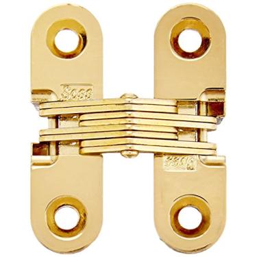 Imagem de SOSS Dobradiça invisível de zinco 203 com furos para aplicações em madeira ou metal, montagem de encaixe, acabamento exterior de latão brilhante (pacote com 2), 15 x 2,5 cm (203CUS3)