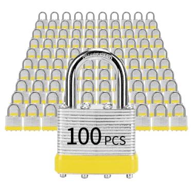 Imagem de Cadeados com a mesma chave, cadeado laminado LQYN 100 peças (1-9/40.6 cm, 40 mm), fechaduras com chave, manilha normal, para armário de armazenamento, trava de ferrolho, caixa de ferramentas, galpões