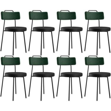 Imagem de Kit 08 Cadeiras Estofada Para Sala Jantar Barcelona L02 Facto Verde Musgo Couríssimo Preto - Lyam