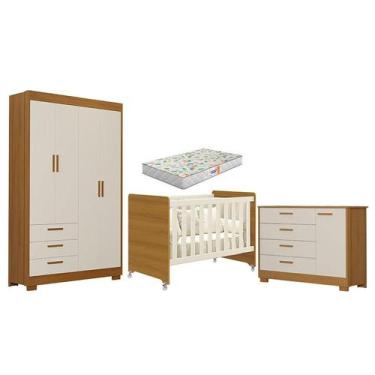 Imagem de Quarto de Bebê Zaki e Berço Americano Evolution 4 em 1 Areia Acetinado