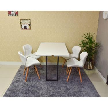 Imagem de Conjunto de Mesa Dobrável Retrátil 120x75 Branca 4 Cadeiras Slim Branca