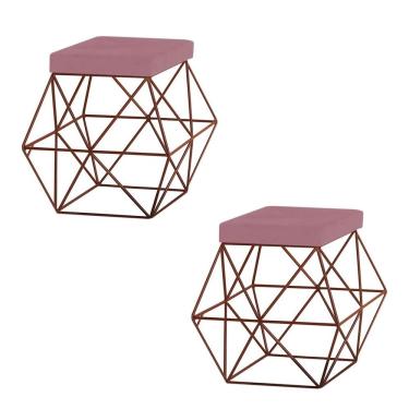 Imagem de Kit 2 Puffs Decorativo Base Bronze Trixie Veludo Rosê