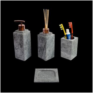 Imagem de Kit Banheiro Bancada Lavabo Luxo Em Pedra Sabão N04 Rosê