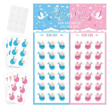 Imagem de Pôster de decoração de jogos para meninos ou meninas com 36 folhas azul e rosa swaddling roupas adesivos de votação para bebê gênero revelar artigos de festa